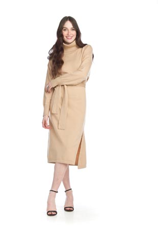 SD-15412 - Midi Roll Neck Sweater Dress with Tie Belt - Colors: Beige, Light Grey - Available Sizes:XS-XXL - Catalog Page:35 